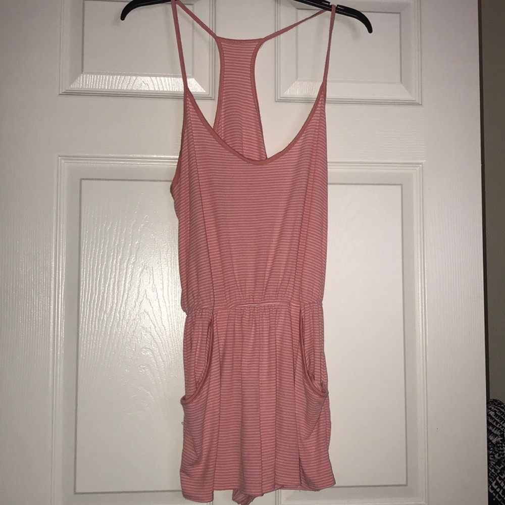 Pink & White Poetry Romper w/Pockets